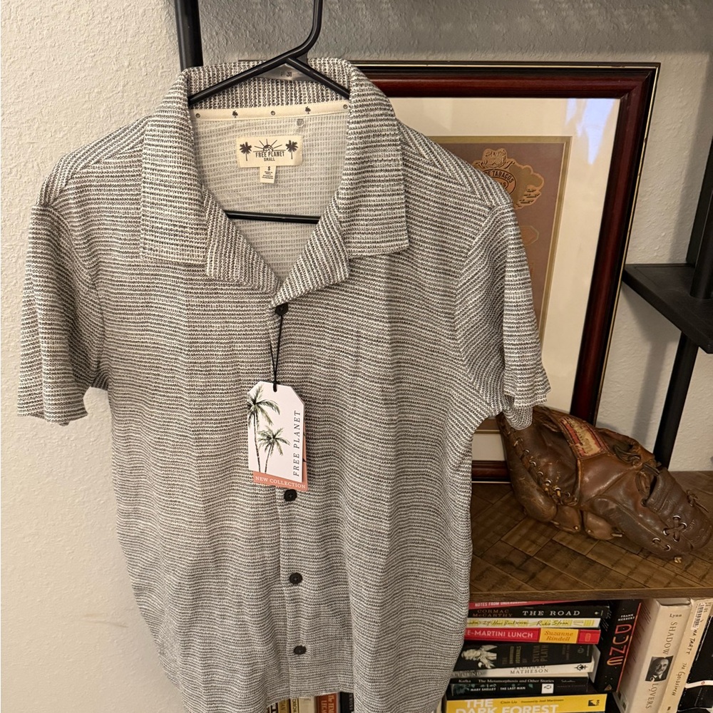 Free Planet Black and White Striped Men's Shirt